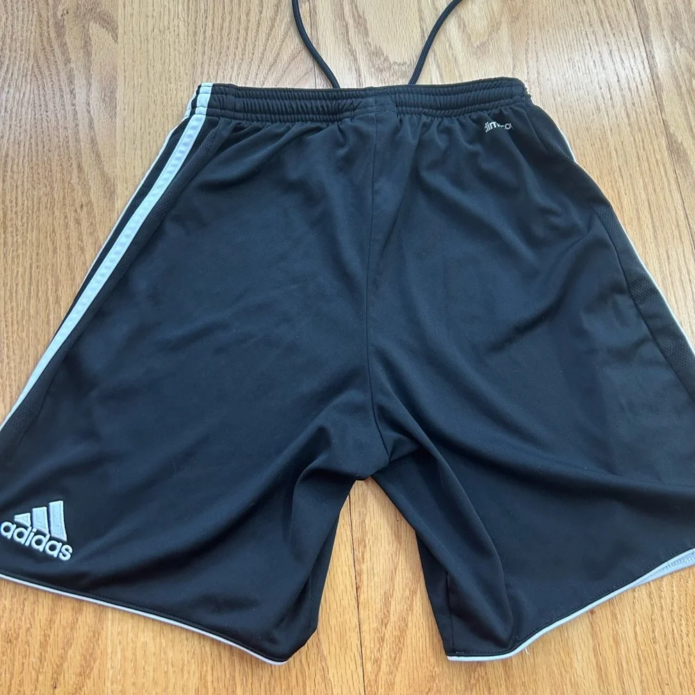 Adidas Youth Boys Small Black Soccer Shorts White Stripes Climacool Athletic‎ S